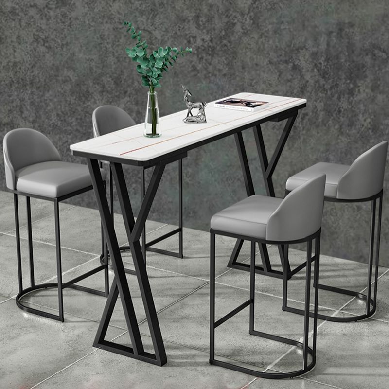 Glam White Marble Pub Table with Rectangle Table Top Trestle Table - 42" H