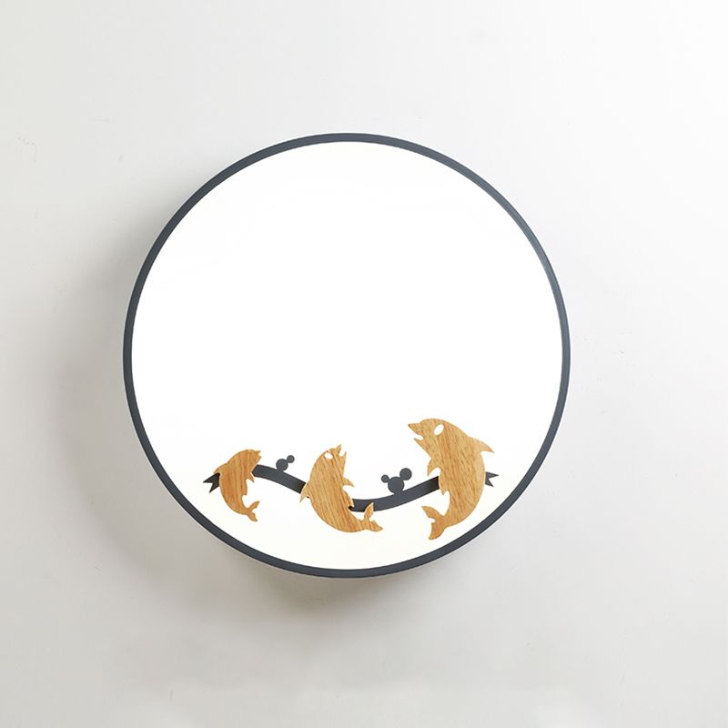 Rounded Acrylic Flush Mount Light Kids LED Grey Ceiling Mounted Fixture with Dolphin Pattern
