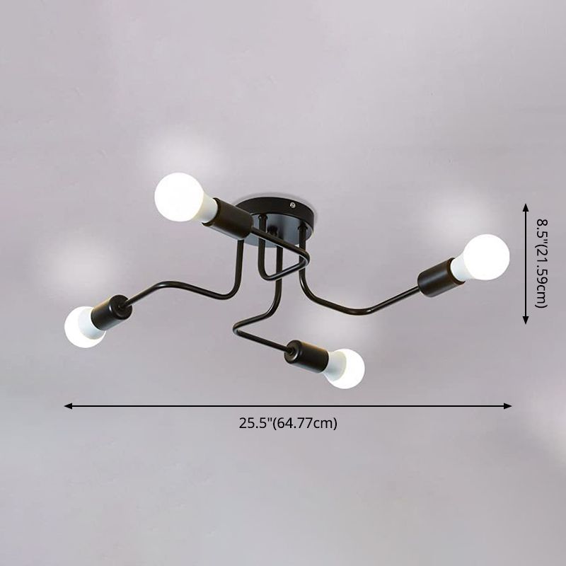 Spoutnik Semi-Flush Mount Light Fixture Industrial Metallic Ceiling Mount Chandelier for Bedroom