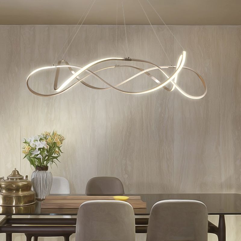 Chrome/Gold Twined 1/2-Tier Chandelier Minimalist Metal LED Hanging Pendant Light for Dining Room, 31"/43" Wide