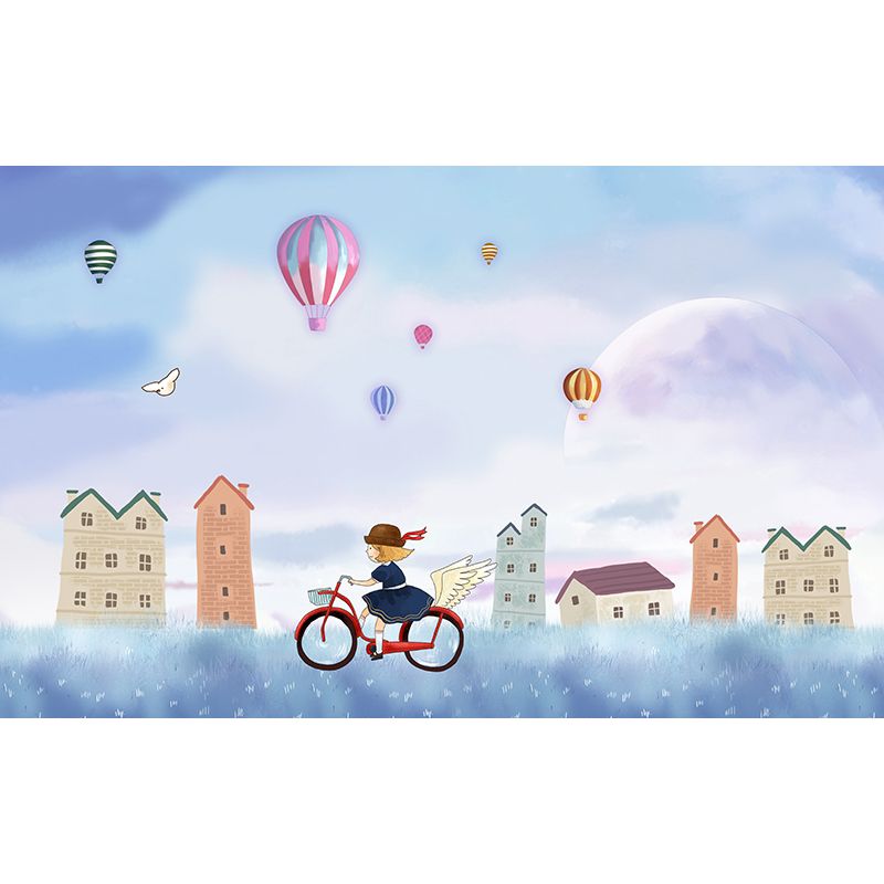 Waterproof Girls Bike Ride Mural Decal Kids Style Non-Woven Fabric Wall Decor, Customized