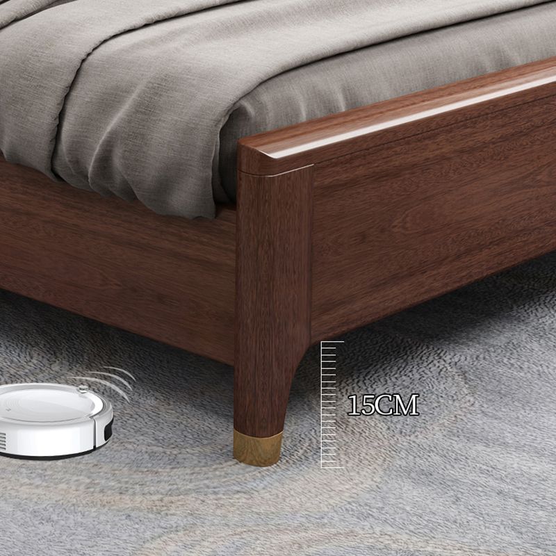 Rubberwood Pine Wood Panel Bed Mid-Century Modern Espresso Standard Bed with Headboard