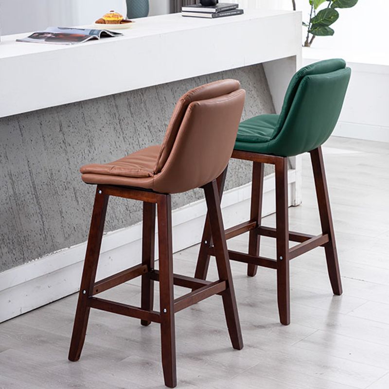 Contemporary Solid Wood Legs Faux Leather Indoor Counter Stools with Cushion