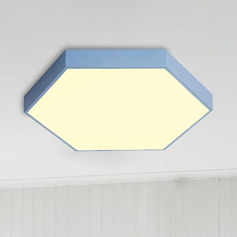 Modern Led Flush Mount with Metal Shade Gray/Yellow/Blue Hexagon Flush Mount Fixture in White/Warm Light, 16"/19.5"/23.5" Wide