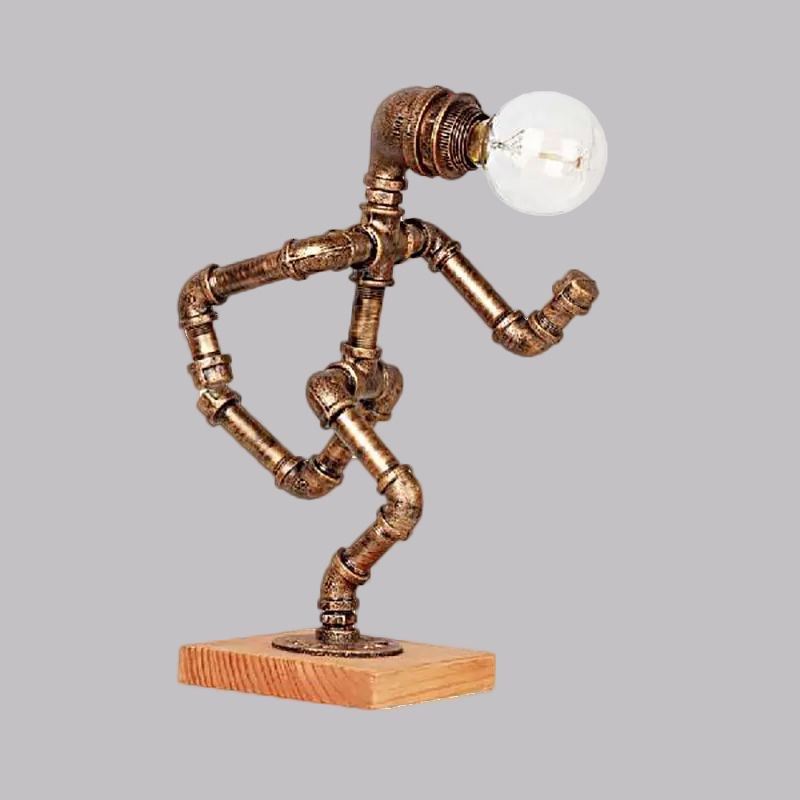 1 Light Table Lighting with Robot Athlete Design Metal Steampunk Style Bedroom Table Lamp in Bronze