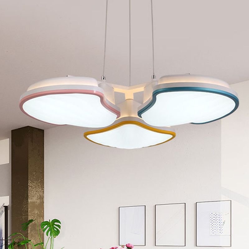 3-Head Kid Bedroom Pendant Lighting with Leaf Metal Shade Multicolor LED Hanging Pendant Light