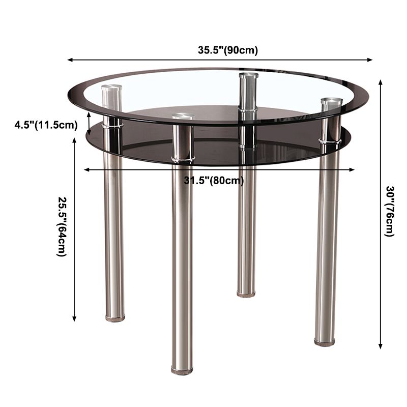 Contemporary 35.4" Round Dining Table Clear Tempered Glass Table with 4 Legs