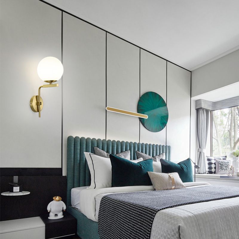 Modern Style Ball Shape Wall Light Glass 1 Light Sconces in Gold for Bedroom