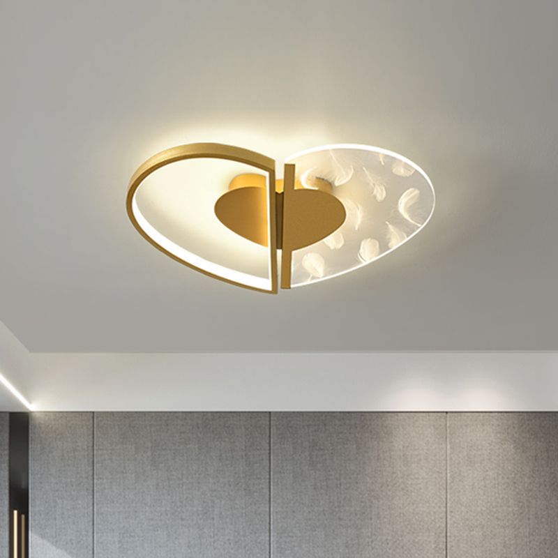 Love Heart Bedroom Flush Ceiling Light Acrylic Minimalist Feather LED Flush Mount Lighting