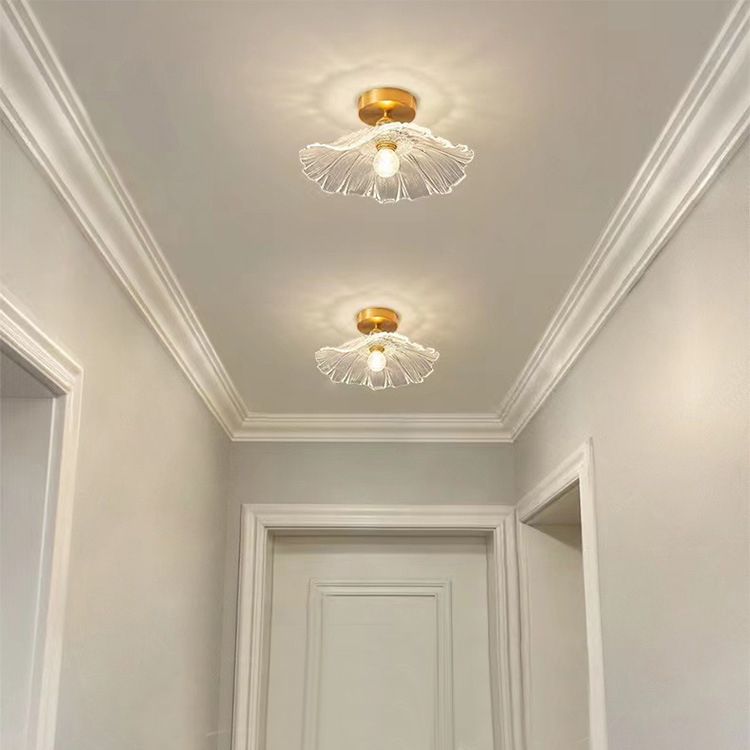 Flower Shape Flush Mount Modern Style Glass 1 Light Flush Ceiling Light in Clear