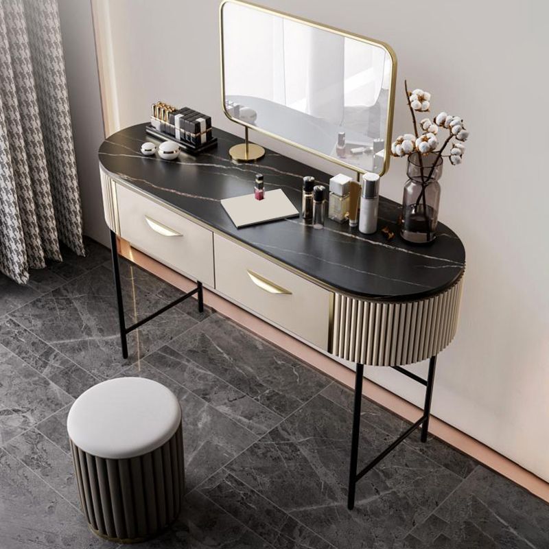 2 Storage Drawers Vanity Table Modern Stone Dressing Table with Mirror and Stool