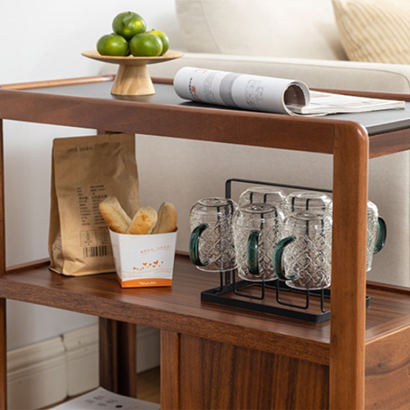 Modernistic Sofa Side Accent Table Solid Wood Block Rectangular with Storage