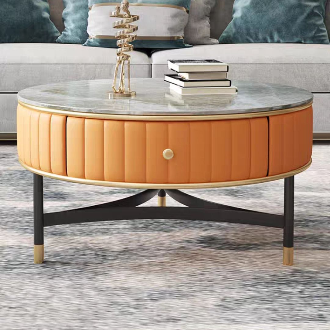 Stone Top Coffee Table Draw included Metal Legs Single Cocktail Table