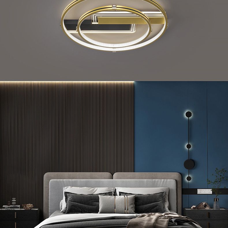 Doble anillo dorado estilo nórdico techo accesorio de iluminación de hierro tono acrílico led al ras de montaje para sala de estar para sala de estar