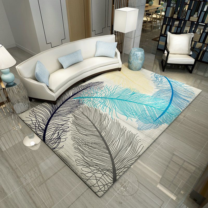 Multi Color Scandinavian Rug Polyster Plant Printed Area Carpet Pet Friendly Easy Care Area Rug for Bedroom