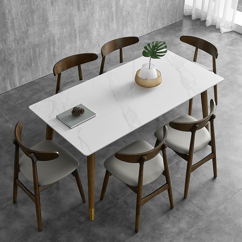 White Stone Top Table Mid-Century Modern Dining Table with 4 Legs