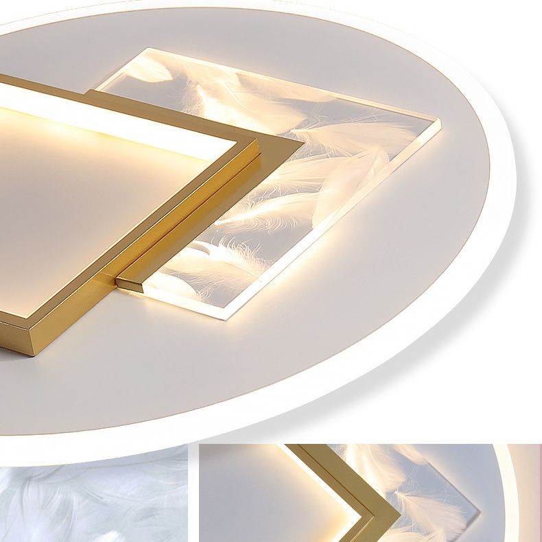 White and Gold LED Flush Mount in Modern Concise Style Acrylic Feather Ceiling Light for Living Room