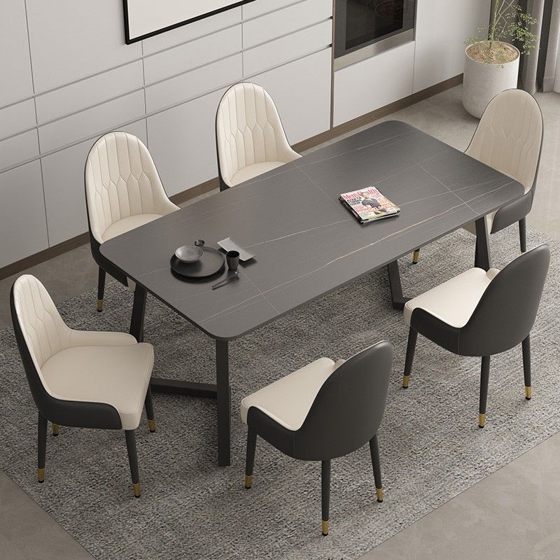 Table en pierre frittée rectangulaire pour table de salle à manger industrielle de restaurant avec double piédestal