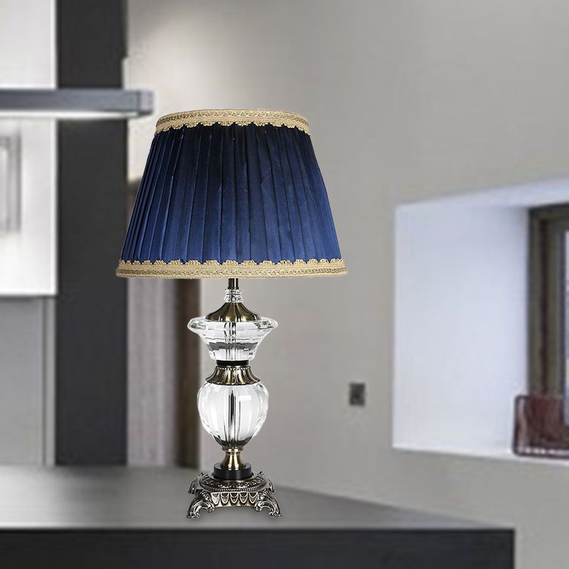 Dormitorio de barril CRISTAL NIGHTA NIGHT LAMP LAMPILLA TELA 1 Luz de mesita de noche azul claro con adornos trenzados