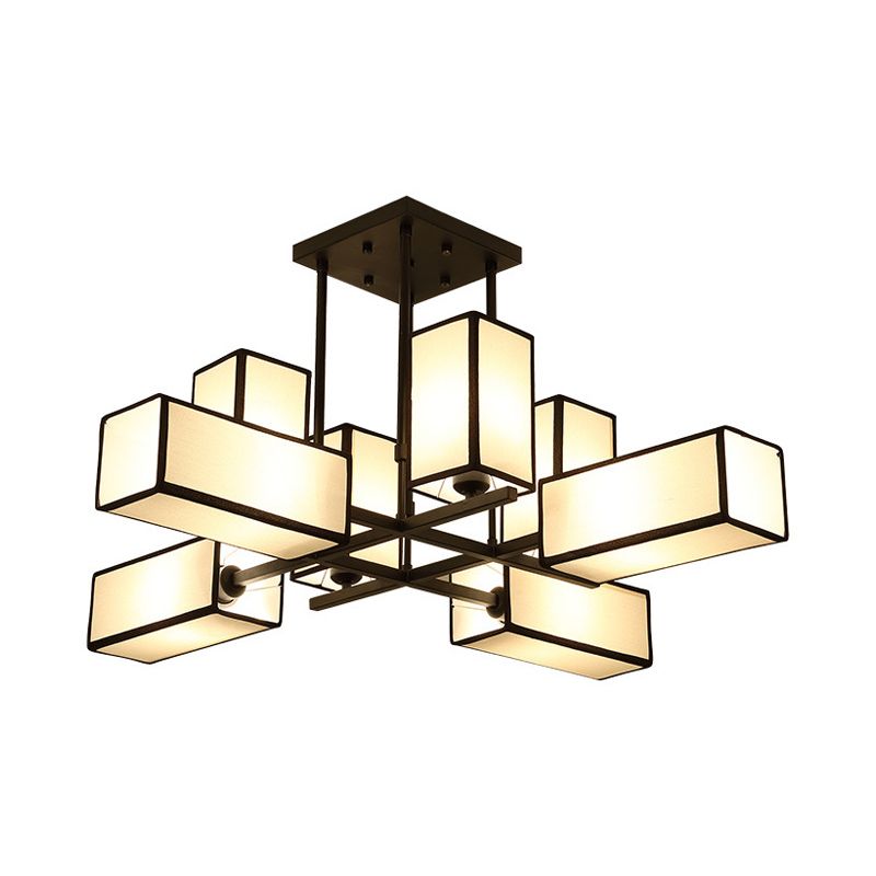Traditional Rectangle Semi Flush Mount 8/10/12 Lights Metallic Ceiling Lighting in Black/Brass