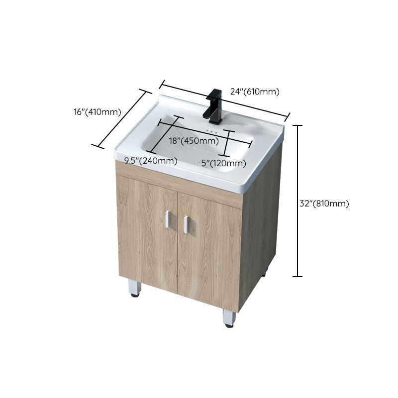 Mirror Vanity Wood Freestanding Rectangle 2 Doors Bathroom Vanity with Single Sink