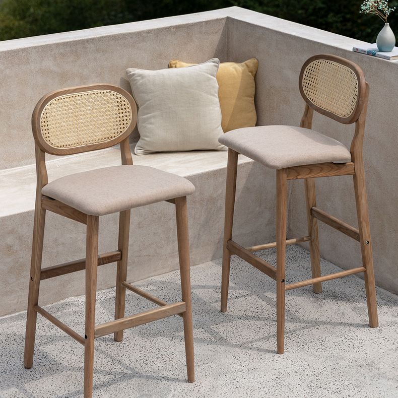 Contemporary Ash Wood Bar Stools Indoor Rattan Low Back Stool