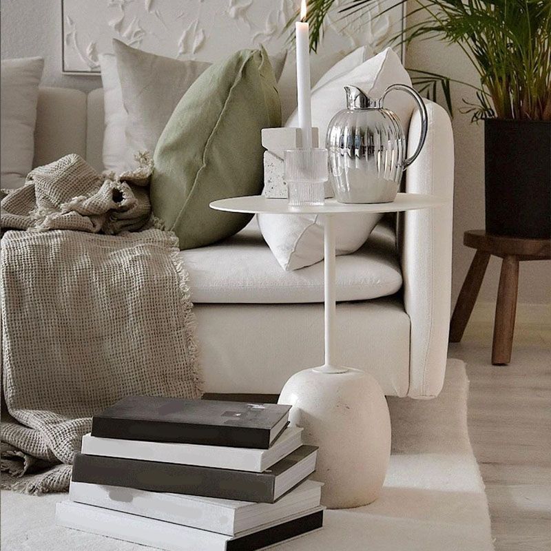 Mid-Century 17.7"/19.6" Metal Round Top Side Table Marble Pedestal End Table