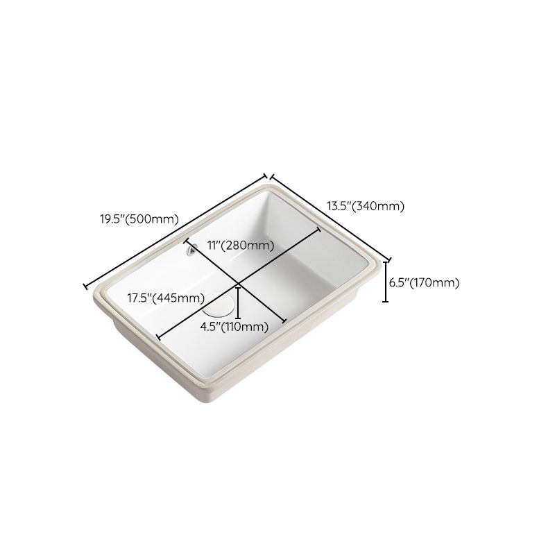Contemporary Bathroom Sink with Pop-Up Drain Porcelain Rectangular Undermount Vanity Sink