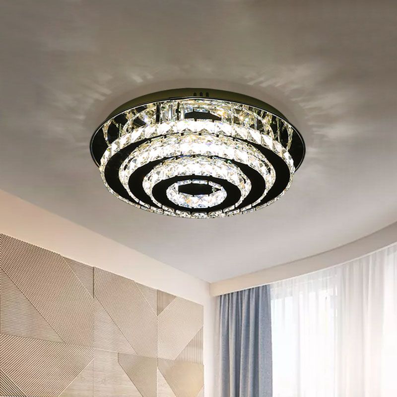 Tiered Ring Crystal Flush Mount Light Fixture Simple Style LED Bedroom Ceiling Flush in Chrome