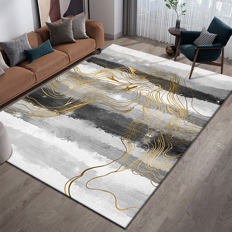 Gold Modern Rug Polyester Bight Rug Non-Slip Backing Indoor Rug for Home Decor
