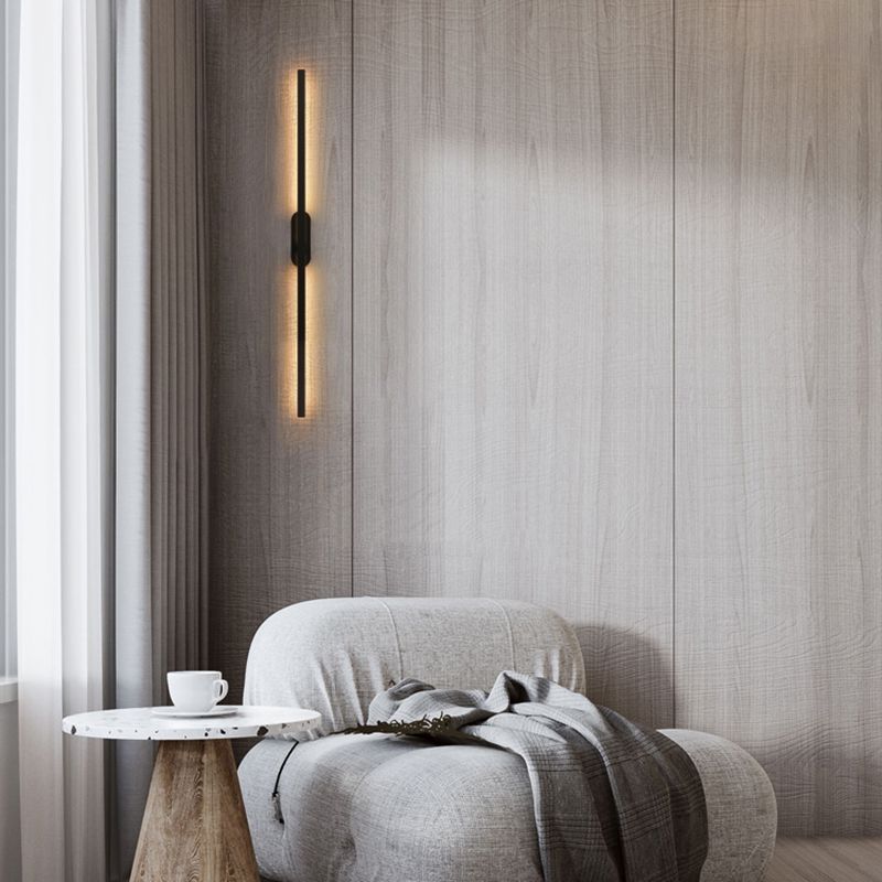 Forma lineal Luz de pared de metal Estilo moderno de 2 luces Luz de pared de pared en negro