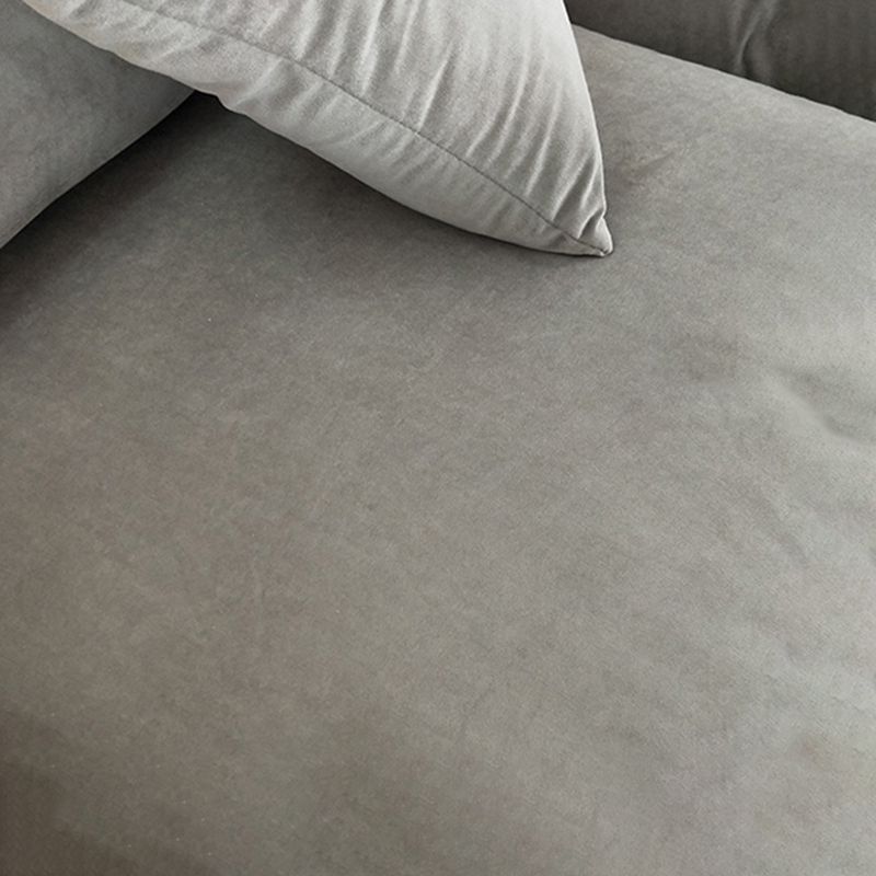 Square Arm Light-grey Contemporary Velvet L-Shape Sofa for Living Room