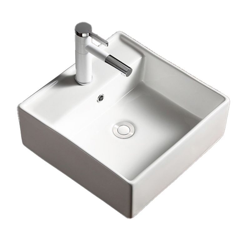 Modern Bathroom Sink Porcelain Rectangular with Drain Assembly Vessel Lavatory Sink