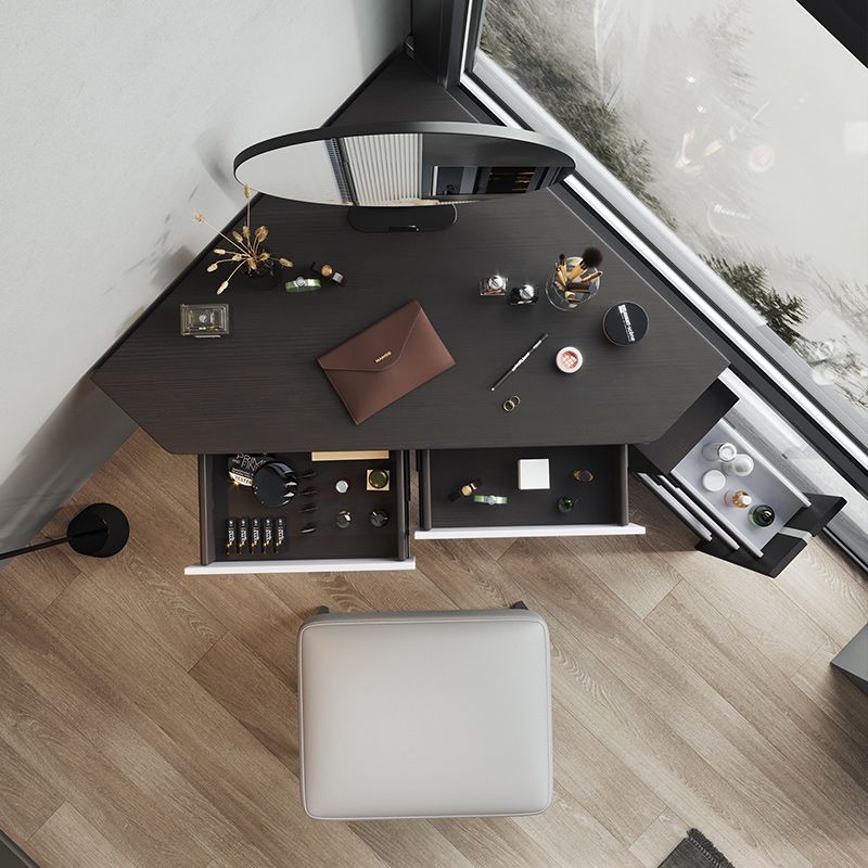 Modern Make-up Vanity with 3 Drawers in Black Solid Wood Vanity Desk