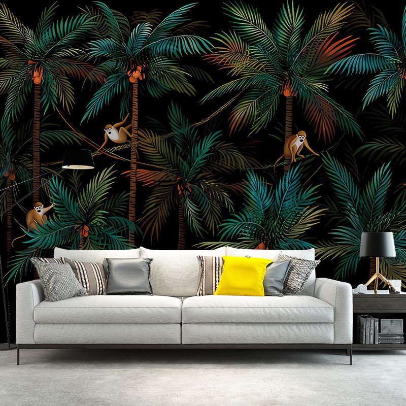 Peintures murales tropicales de jungle de noix de coco, décoration murale de salon de couleur foncée, taille personnalisée