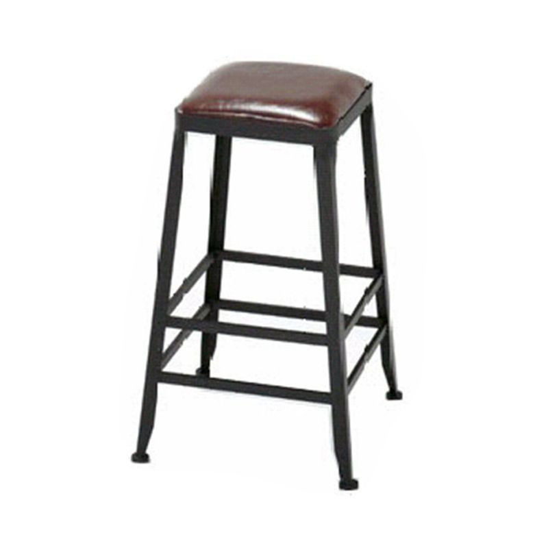Industrial Metal Stool Wood Rectangle Seat Counter Stool in Matte Finish