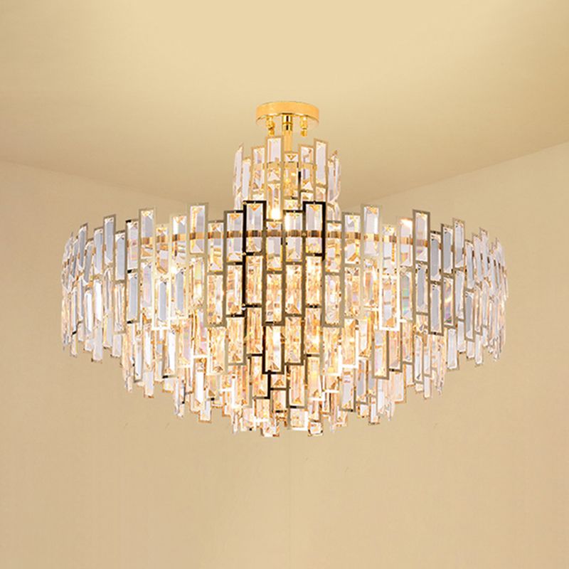 Tiered Crystal Suspension Light Fixture Contemporary Gold Chandelier for Living Room