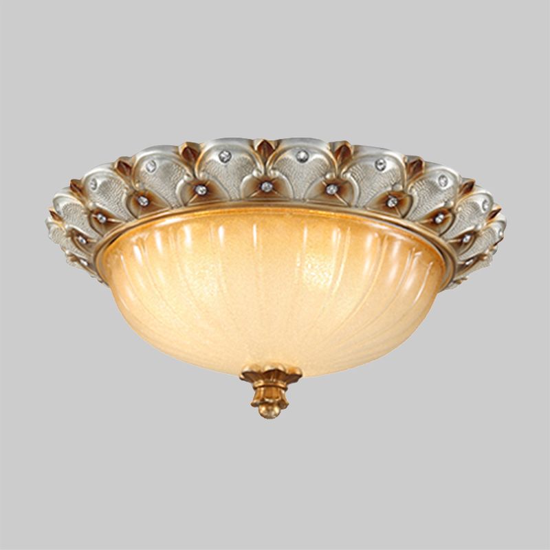Domed Living Room Ceiling Lighting Farmhouse Ribbed Glass 16"/19.5" Wide 3 Bulbs Beige Flush Mount Light Fixture
