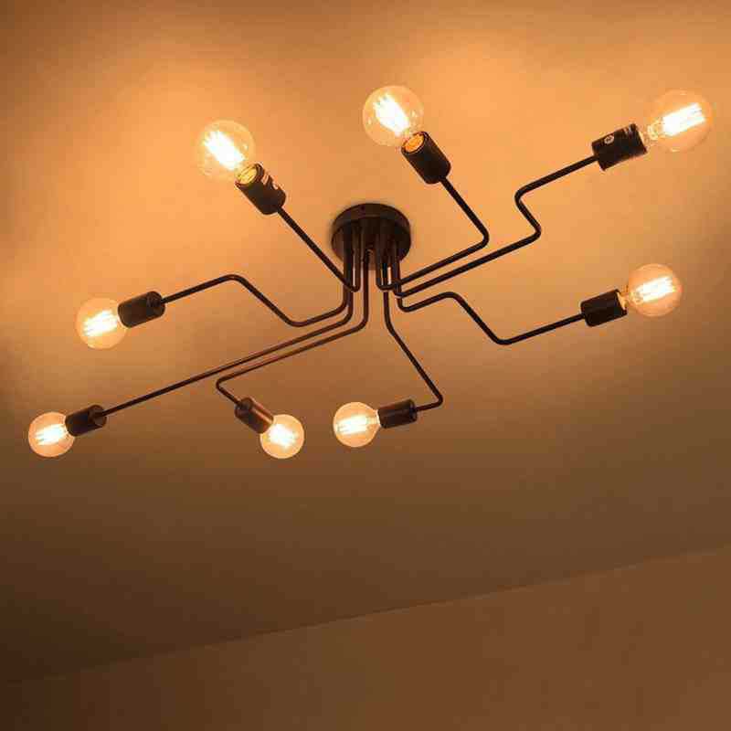 Sputnik Living Room Semi Flush Mount Chandelier Loft Metal Black Semi Mount Lighting