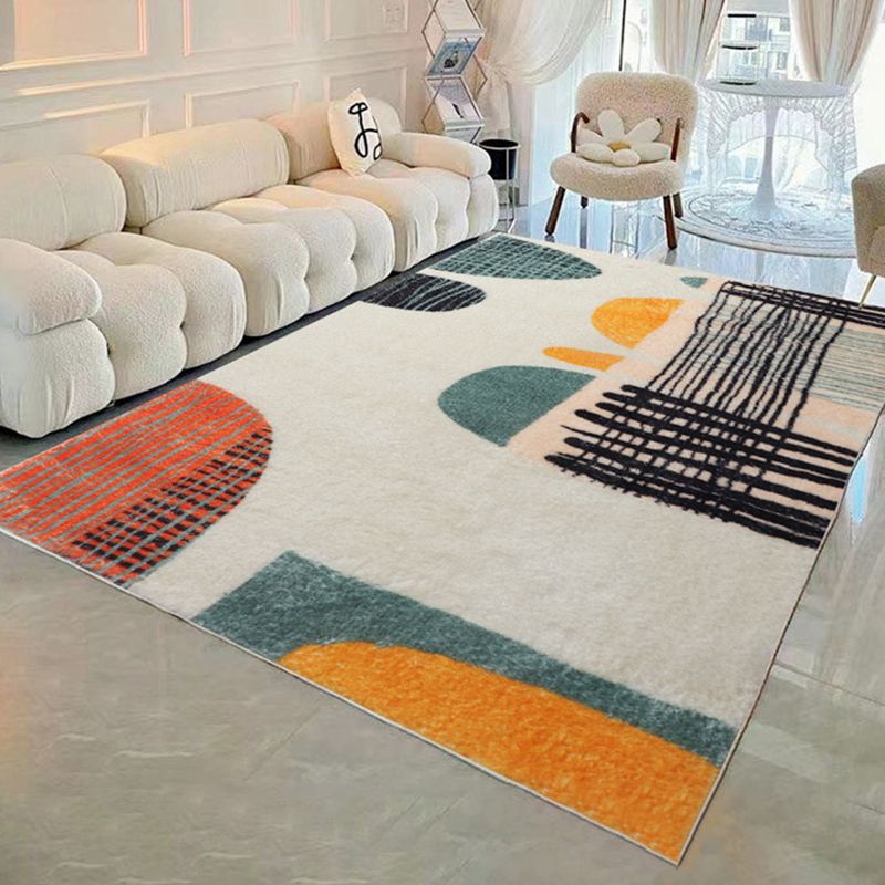 White Tone Casual Indoor Rug Polyester Abstract Pattern Carpet Anti-Slip Backing Rug for Home Decor