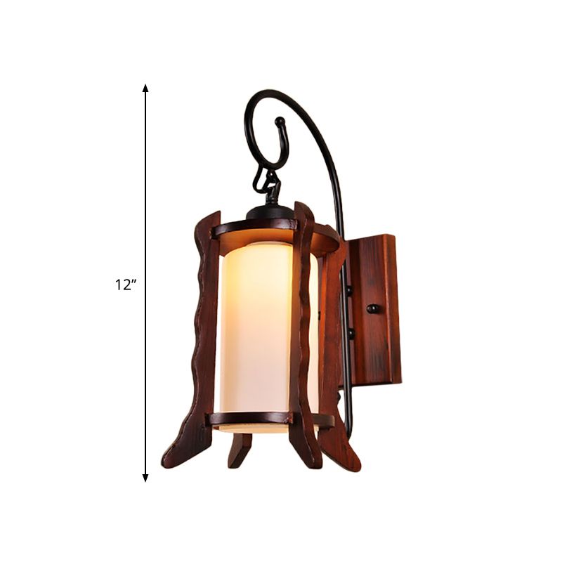 Roodbruine lantaarn wandmontage licht traditionele stijl 1 kop houten sconce verlichting met melkglazen schaduw