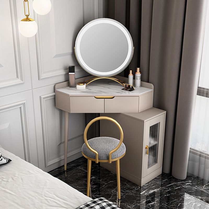 Glam White/Grey Makeup Vanity Desk Slate Top Vanity Makeup Table Set