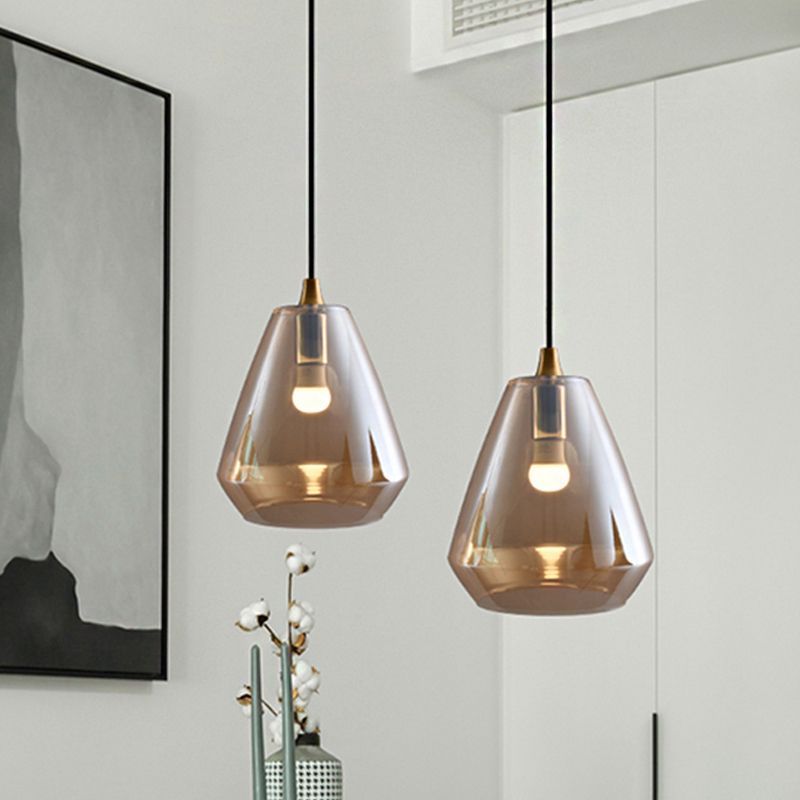 Diamond Suspension Pendant Modernist Cream/Amber/Smoke Glass 1 Light Hanging Lamp Fixture for Dining Room