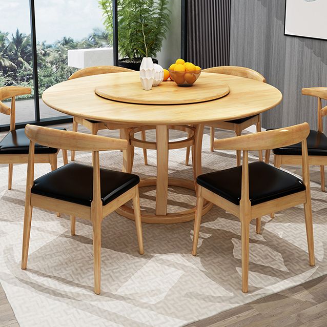 Modern Round Table Solid Wood Dining Table with Turntable for Home