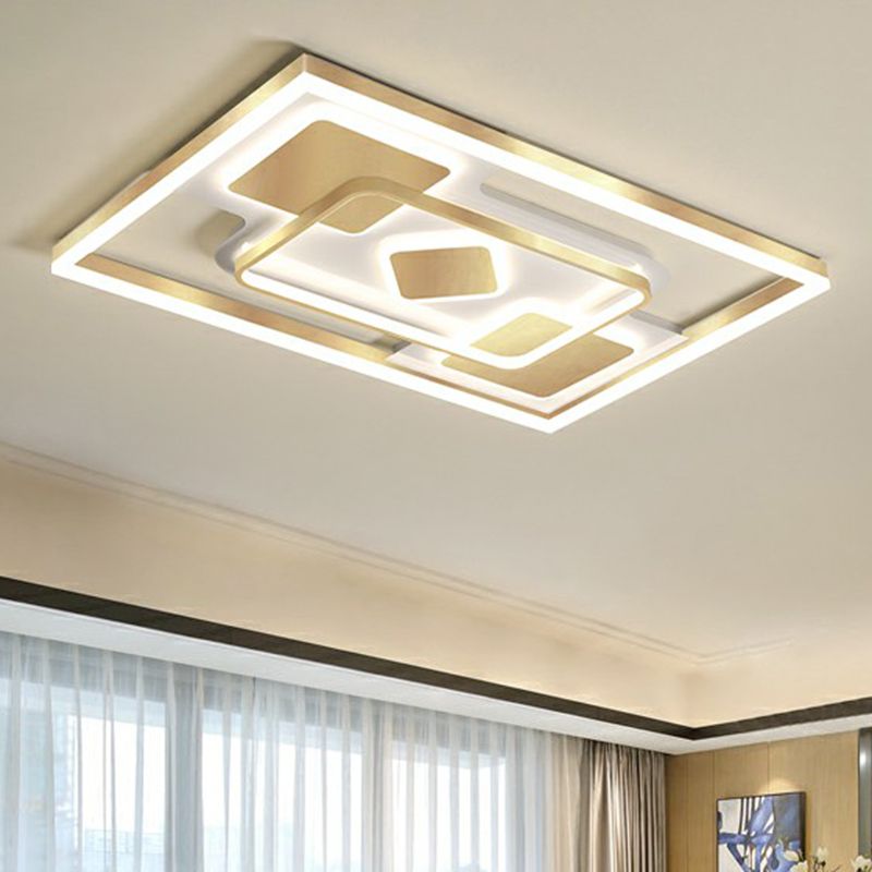 Contemporary LED Ceiling Flush Mount Gold Rectangular Flush Light Fixture with Acrylic Shade