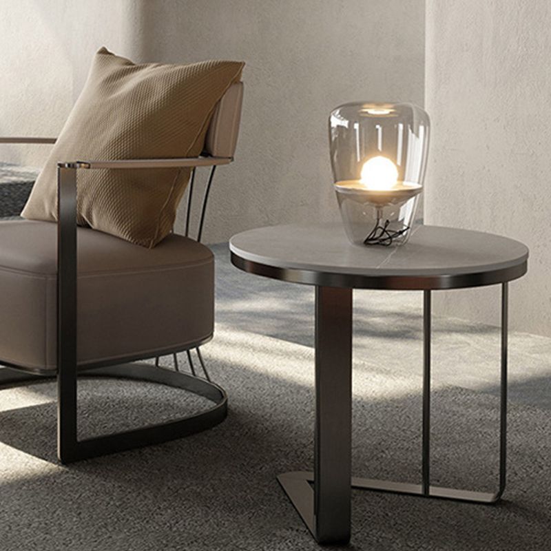 Contemporary Metallic C End Table Stone Round Slate Top Side End Table