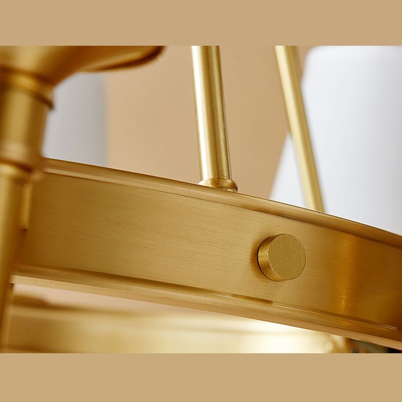 Post-Modern Circular Hanging Chandelier Light White Fabric Shade Ceiling Chandelier in Gold for Living Room