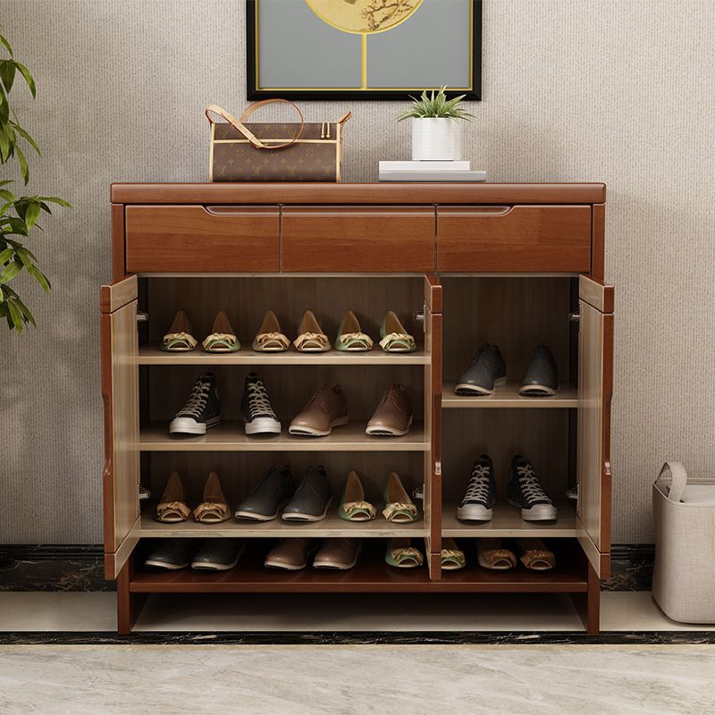 Mid-Century Modern Accent Cabinet Rubberwood 3 - Drawer With Doors Cabinet