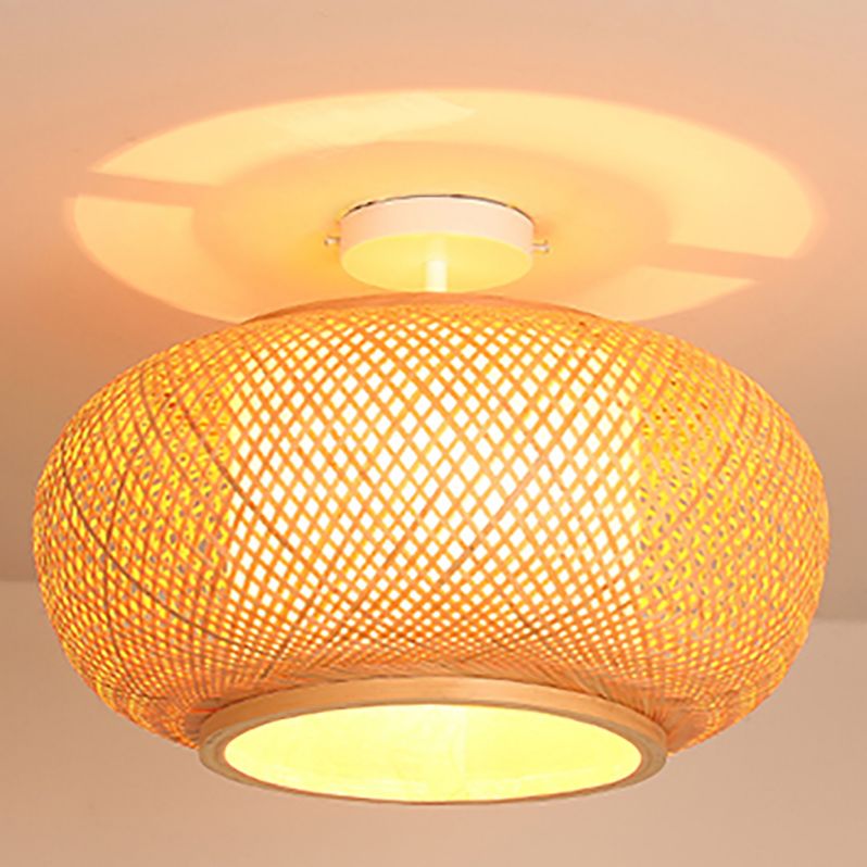 Luminaire rond en bambou pour montage au plafond, semi-encastré beige d'Asie