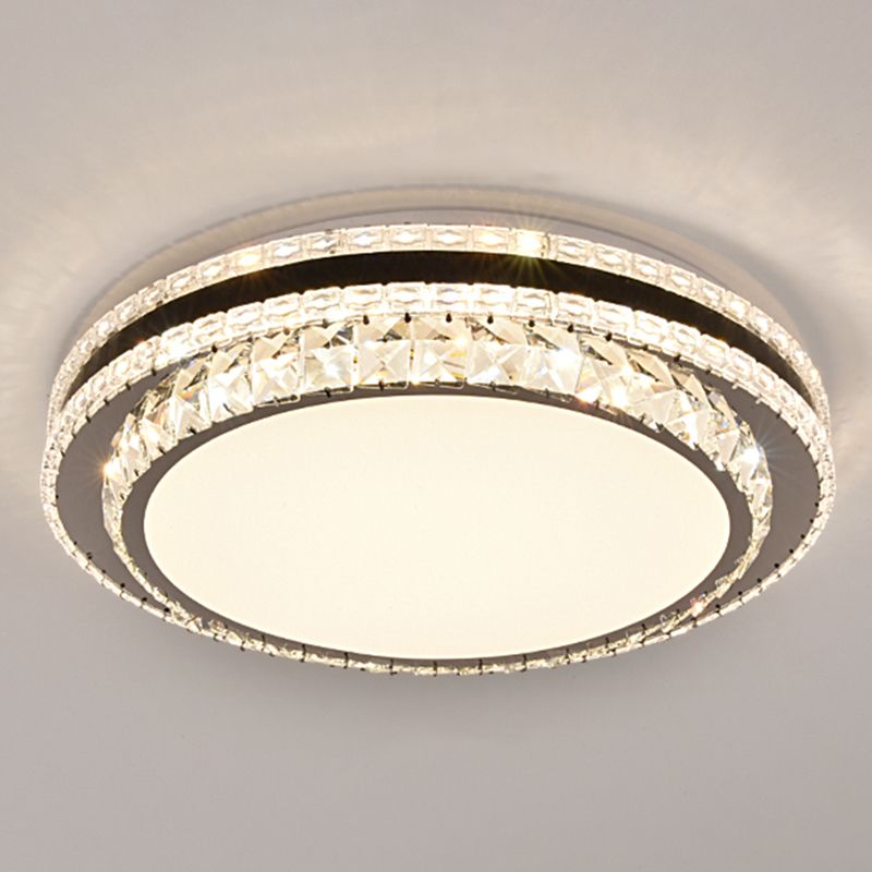 Drum LED Flush Mount Light Simplicity Crystal Bedroom Flush Mount Ceiling Light in Stainless-Steel
